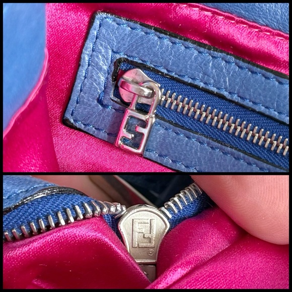 FENDI Classic Vintage Blue Leather Glitter FF Baguette Shoulder Bag - Picture 12 of 12